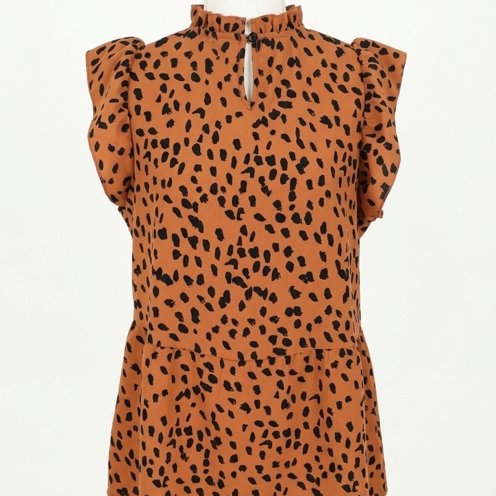 Women's Rust Animal Print Flutter Sleeve‎ Top Medium Euc